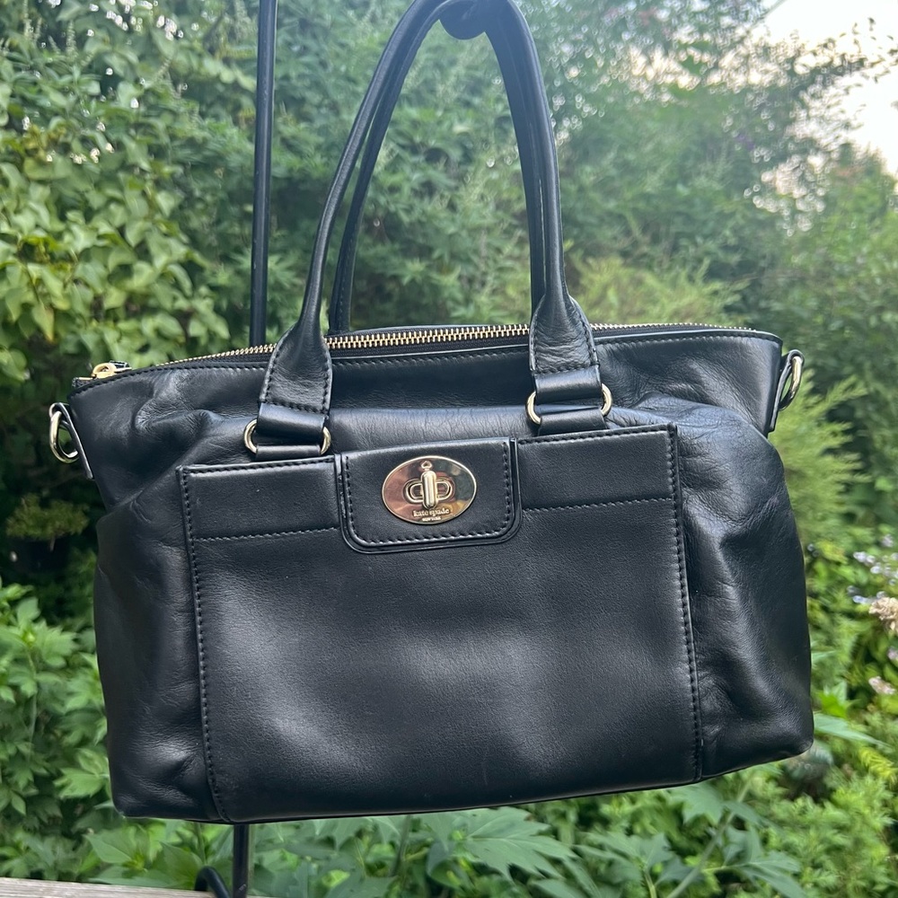 kate spade Black Leather Satchel with Gold Hardware